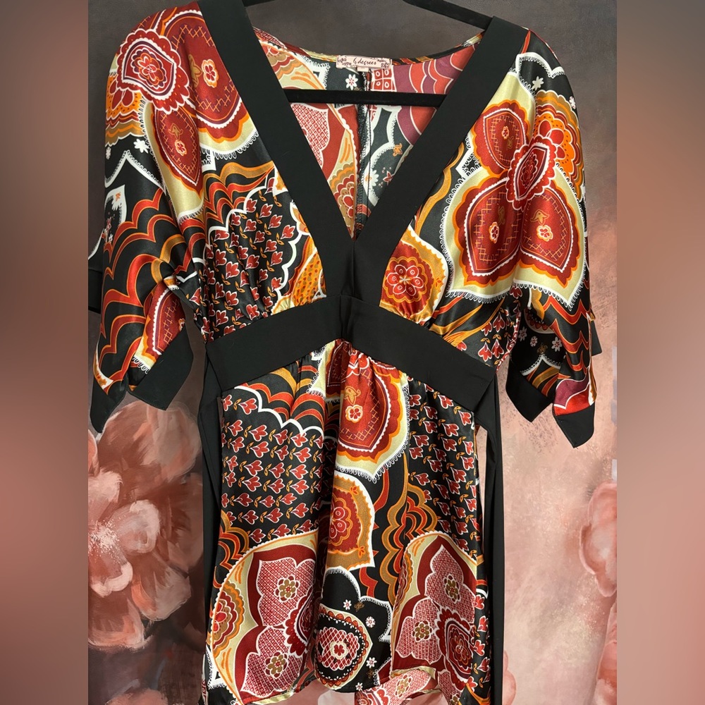 Floral and Paisley multi print satin top Size M